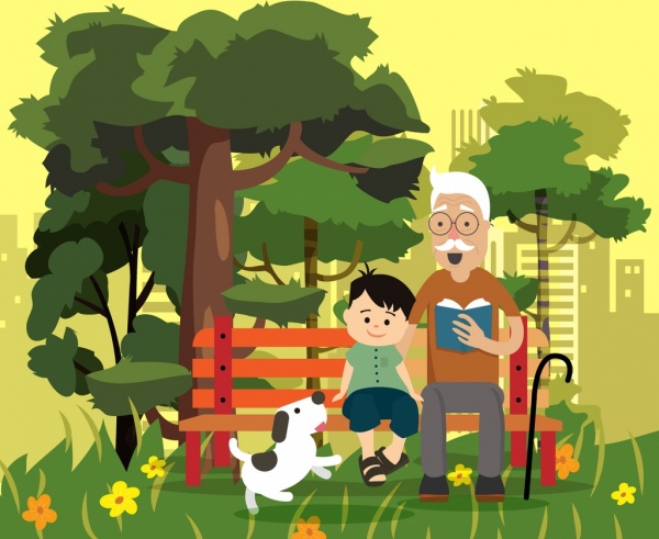 family_painting_grandfather_grandson_park_icons_cartoon_design_6838130